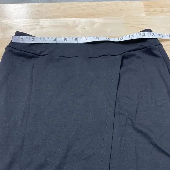 Eileen Fisher NWT Black Tencel Lyocell Stretch Faux Wrap Knee Midi Skirt XXS